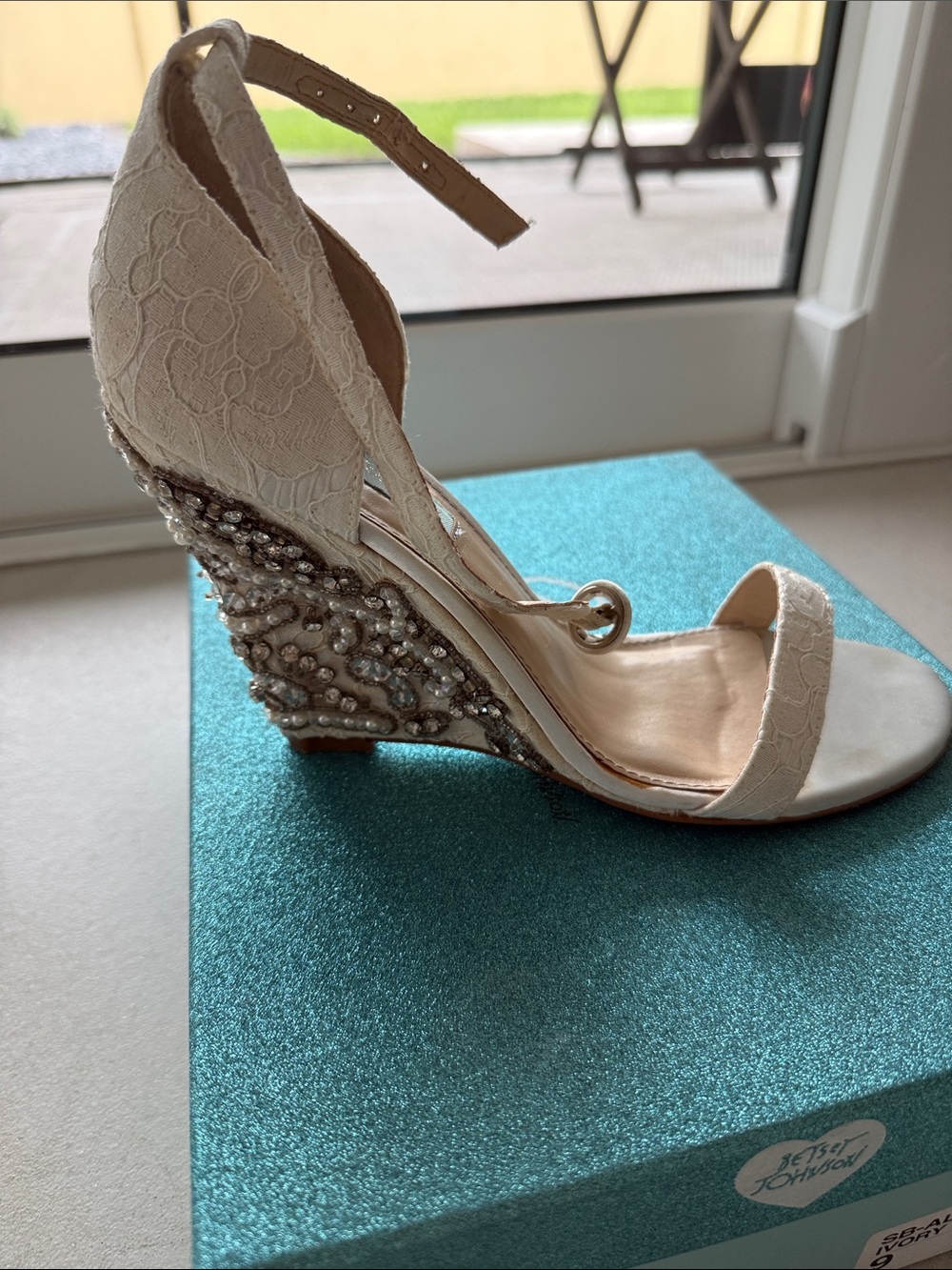Betsey Johnson Ivory Embellished Lace Heels - Picture 3 of 9